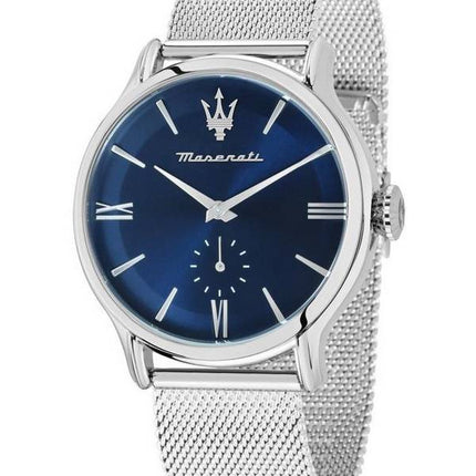 Maserati Epoca Edelstahl Mesh blaues Zifferblatt Quarz R8853118017 100M Herrenuhr