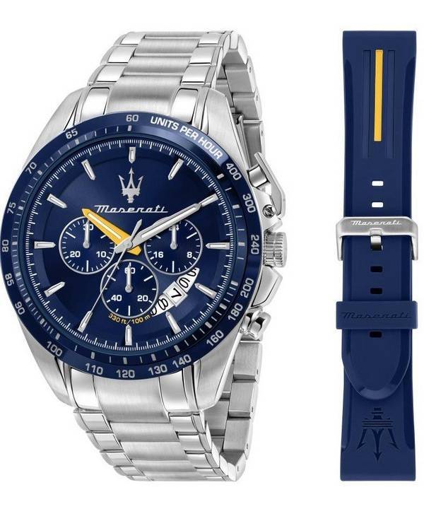 Maserati Modena Edition Chronograph Edelstahl blaues Zifferblatt Quarz R8871612039 100M Herrenuhr Geschenkset