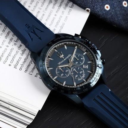 Maserati Traguardo Limited Edition Chronograph, Kautschukarmband, blaues Zifferblatt, Quarz, R8871612042, 100 m, Herrenuhr