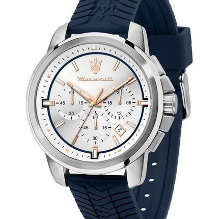 Maserati Successo Chronograph Silikonarmband Silber Zifferblatt Quarz R8871621013 Herrenuhr