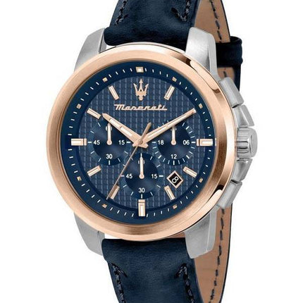 Maserati Successo Chronograph Lederband blaues Zifferblatt Quarz R8871621015 Herrenuhr