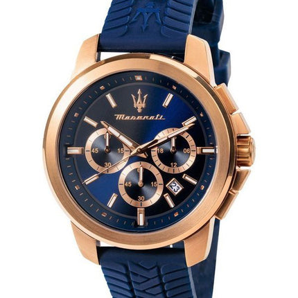 Maserati Successo Lifestyle Chronograph, Kautschukarmband, blaues Zifferblatt, Quarz, R8871621034, Herrenuhr