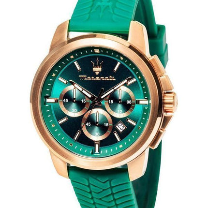 Maserati Successo Lifestyle Chronograph, Kautschukarmband, grünes Zifferblatt, Quarz, R8871621038, Herrenuhr