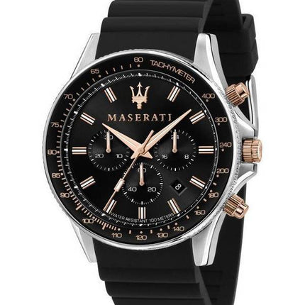 Maserati Sfida Chronograph Silikonband schwarzes Zifferblatt Quarz R8871640002 100M Herrenuhr