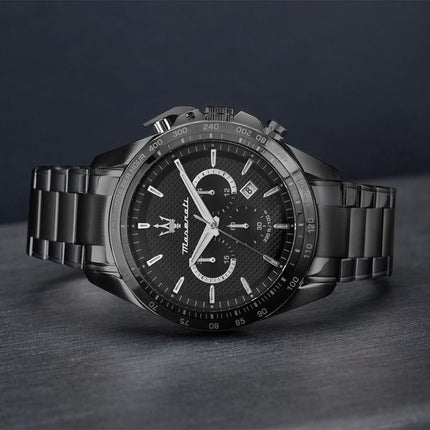 Maserati Traguardo Limited Edition Chronograph PVD-beschichteter Edelstahl, schwarzer Quarz R8873612045 100M Herrenuhr