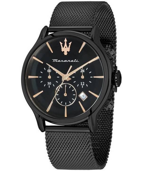 Maserati Epoca Chronograph, Edelstahl, schwarzes Zifferblatt, Quarz, R8873618013, 100 m, Herrenuhr