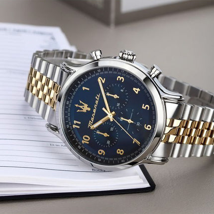 Maserati Epoca Limited Edition Chronograph, zweifarbiger Edelstahl, blaues Zifferblatt, Quarz, R8873618030, 100 m, Herrenuhr