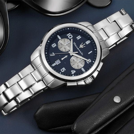 Maserati Successo Limited Edition Chronograph, Edelstahl, blaues Zifferblatt, Quarz R8873621029, Herrenuhr