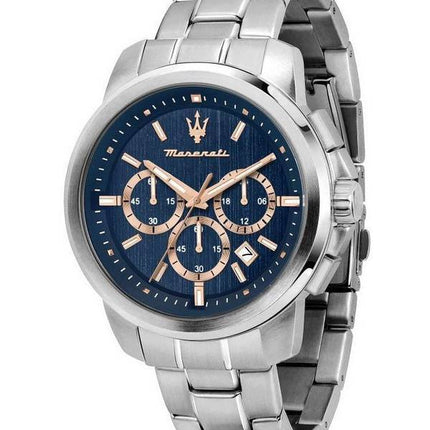 Maserati Successo Chronograph Edelstahl blaues Zifferblatt Quarz R8873621037 Herrenuhr