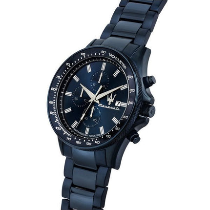 Maserati Sfida Sport Chronograph Edelstahl Blaues Zifferblatt Quarz R8873640023 100M Herrenuhr