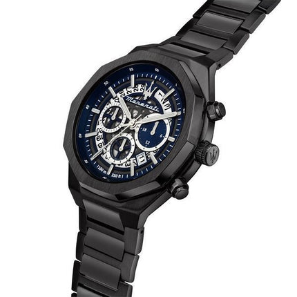 Maserati Stile Chronograph, Edelstahl, blaues Skelett-Zifferblatt, Quarz, R8873642012, 100 m, Herrenuhr