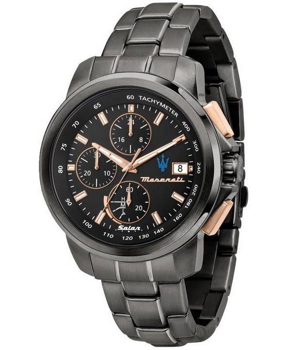 Maserati Successo Chronograph Edelstahl schwarzes Zifferblatt Solar R8873645001 Herrenuhr