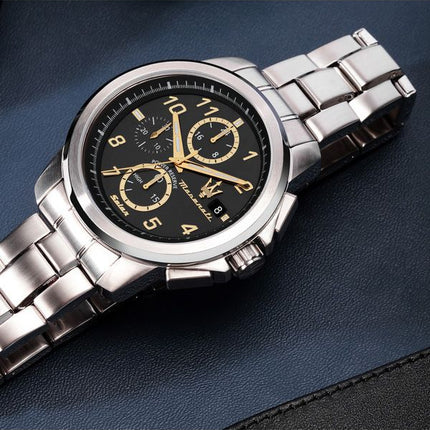 Maserati Successo Limited Edition Chronograph Edelstahl schwarzes Zifferblatt Solar R8873645007 Herrenuhr