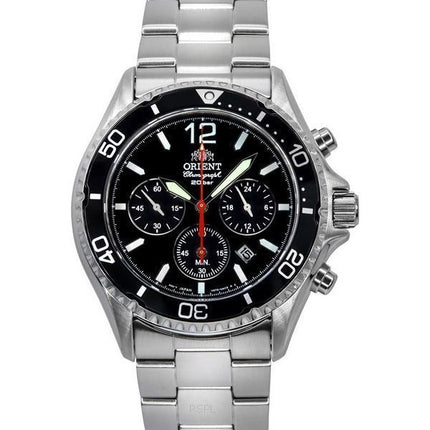 Orient Chronograph Edelstahl schwarzes Zifferblatt Solar Diver&#39,s RA-TX0202B10B 200M Herrenuhr