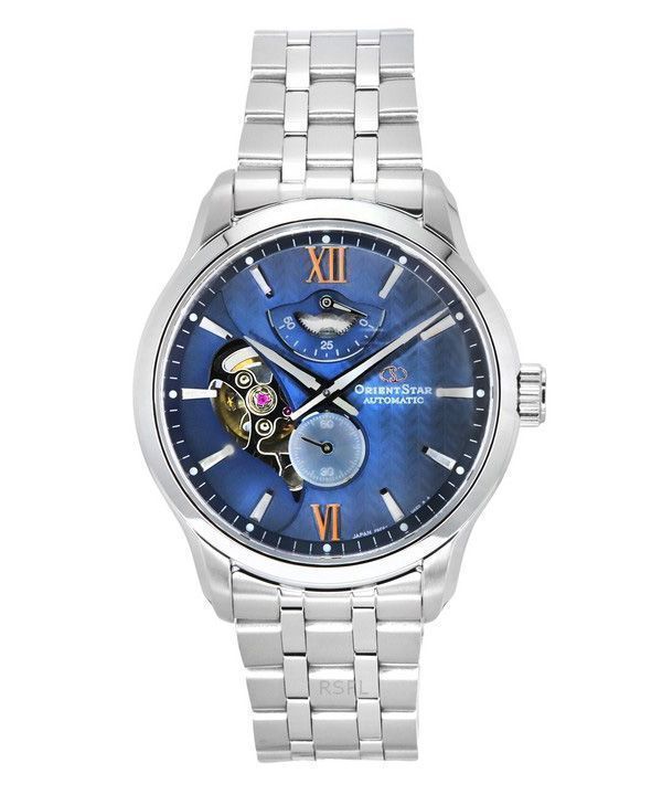 Orient Star Contemporary Edelstahl blaues Zifferblatt Automatik RE-AV0B08L00B 100M Herrenuhr