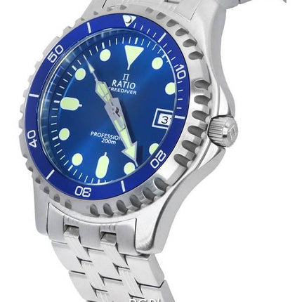 Ratio FreeDiver Professional Sapphire Blue Sunray Dial Quartz RTF007 200M Herrenuhr