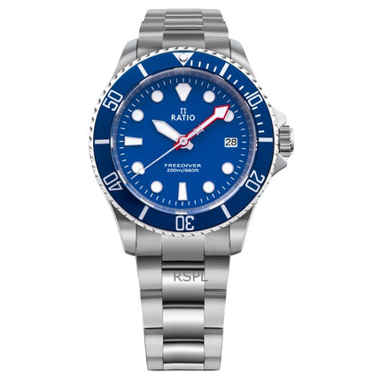 Ratio FreeDiver Saphir Edelstahl blaues Zifferblatt Quarz RTF033 200M Herrenuhr