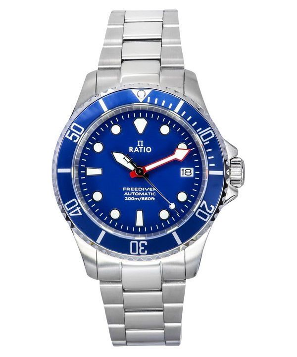 Ratio FreeDiver Saphir-Edelstahl, blaues Zifferblatt, automatische RTF043 200M-Herrenuhr