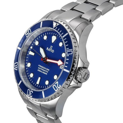 Ratio FreeDiver Saphir-Edelstahl, blaues Zifferblatt, automatische RTF043 200M-Herrenuhr