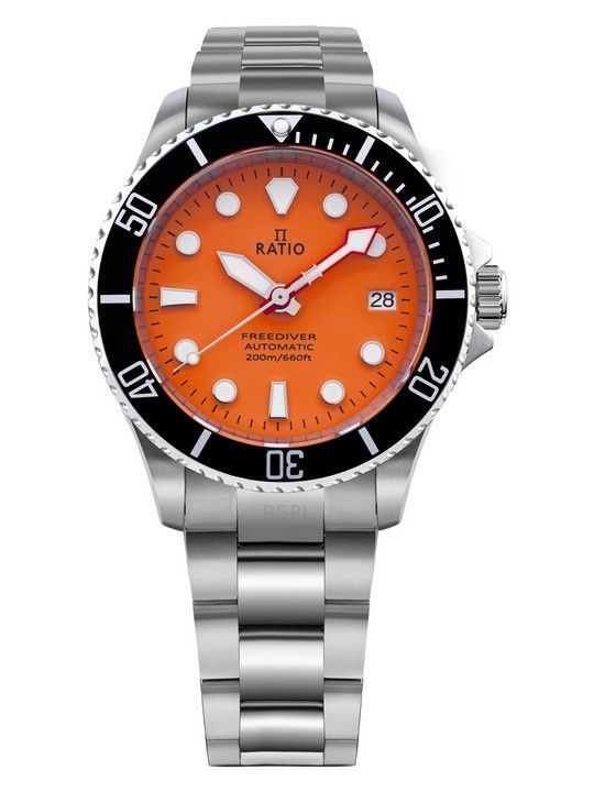 Ratio FreeDiver Saphir-Edelstahl-Orange-Zifferblatt Automatik RTF045 200M Herrenuhr