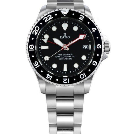 Ratio FreeDiver GMT-Serie Saphir Edelstahl schwarzes Zifferblatt Automatik RTF051 200M Herrenuhr