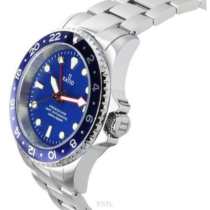 Ratio FreeDiver GMT-Serie Saphir Edelstahl blaues Zifferblatt Automatik RTF053 200M Herrenuhr