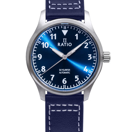 Ratio Skysurfer Pilot Blue Sunray Zifferblatt Leder Automatik RTS302 200M Herrenuhr