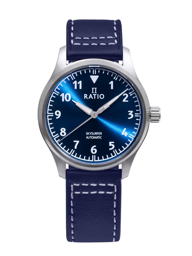 Ratio Skysurfer Pilot Blue Sunray Zifferblatt Leder Automatik RTS302 200M Herrenuhr