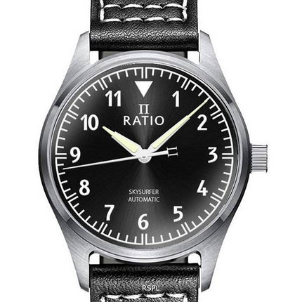 Ratio Skysurfer Pilot Black Sunray Zifferblatt Leder Automatik RTS305 200M Herrenuhr