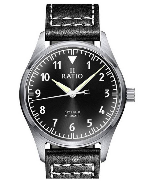 Ratio Skysurfer Pilot Black Sunray Zifferblatt Leder Automatik RTS305 200M Herrenuhr