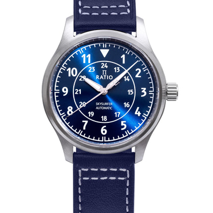 Ratio Skysurfer Pilot Blue Sunray Zifferblatt Leder Automatik RTS309 200M Herrenuhr