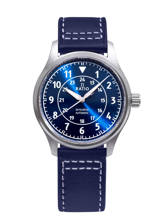 Ratio Skysurfer Pilot Blue Sunray Zifferblatt Leder Automatik RTS309 200M Herrenuhr