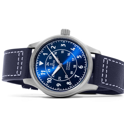 Ratio Skysurfer Pilot Blue Sunray Zifferblatt Leder Automatik RTS309 200M Herrenuhr