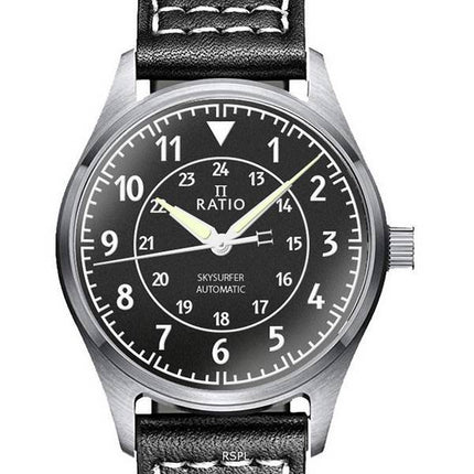 Ratio Skysurfer Pilot Schwarzes strukturiertes Zifferblatt Leder Automatik RTS310 200M Herrenuhr