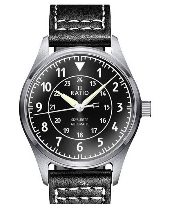 Ratio Skysurfer Pilot Black Sunray Zifferblatt Leder Automatik RTS314 200M Herrenuhr