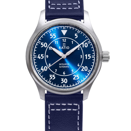 Ratio Skysurfer Pilot Blue Sunray Zifferblatt Leder Automatik RTS318 200M Herrenuhr