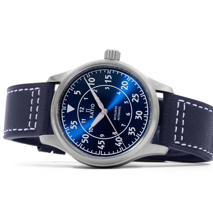 Ratio Skysurfer Pilot Blue Sunray Zifferblatt Leder Automatik RTS318 200M Herrenuhr