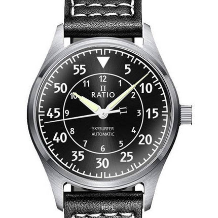 Ratio Skysurfer Pilot Black Sunray Zifferblatt Leder Automatik RTS321 200M Herrenuhr