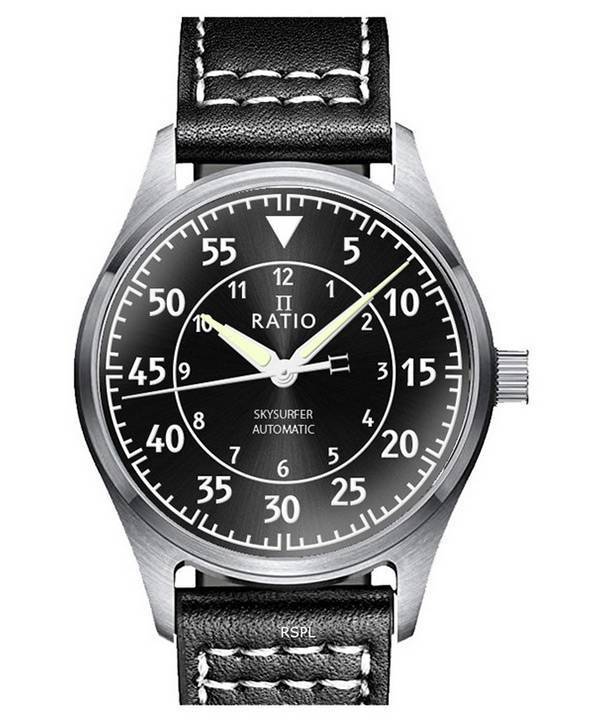 Ratio Skysurfer Pilot Black Sunray Zifferblatt Leder Automatik RTS321 200M Herrenuhr