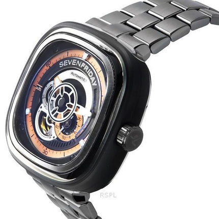 Sevenfriday P-Serie Edelstahl schwarzes Zifferblatt Automatik P2C/01M SF-P2C-01M Herrenuhr