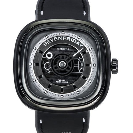 Sevenfriday T-Serie NFC-fähiges Lederarmband schwarzes Skelett-Zifferblatt Automatik T1/04 SF-T1-04 Herrenuhr