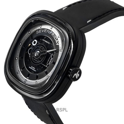 Sevenfriday T-Serie NFC-fähiges Lederarmband schwarzes Skelett-Zifferblatt Automatik T1/04 SF-T1-04 Herrenuhr