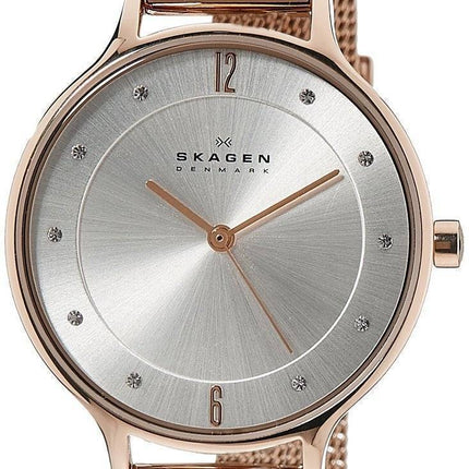 Skagen-Anita Silber Zifferblatt Crystal Rose Gold-Ton Mesh Bracelet SKW2151 Damenuhr