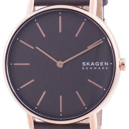 Skagen Signatur Graues Zifferblatt Holzkohle Lederarmband Quarz SKW2794 Damenuhr