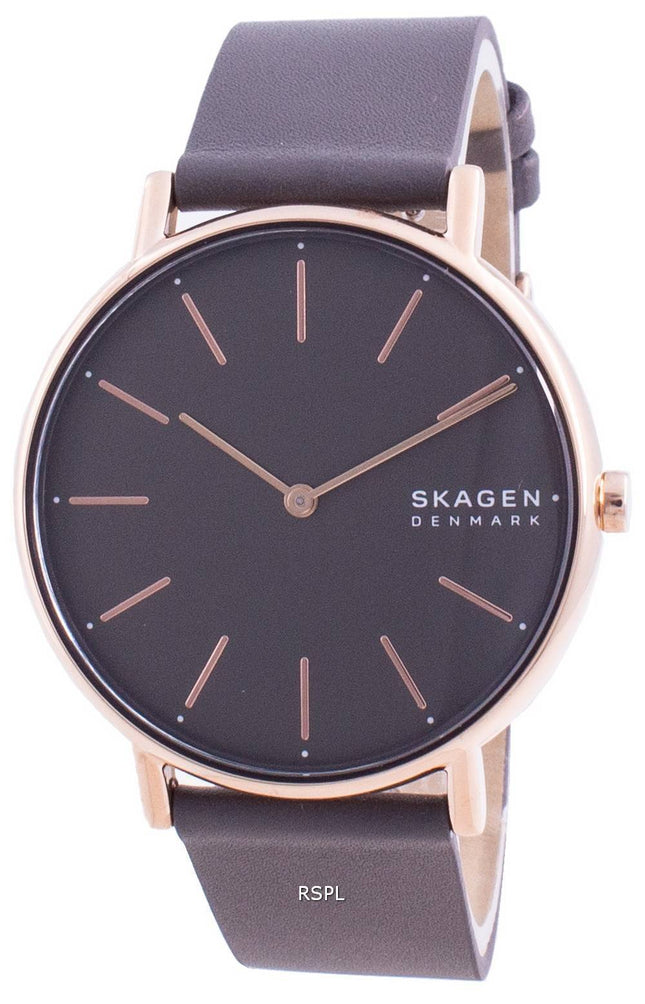 Skagen Signatur Graues Zifferblatt Holzkohle Lederarmband Quarz SKW2794 Damenuhr