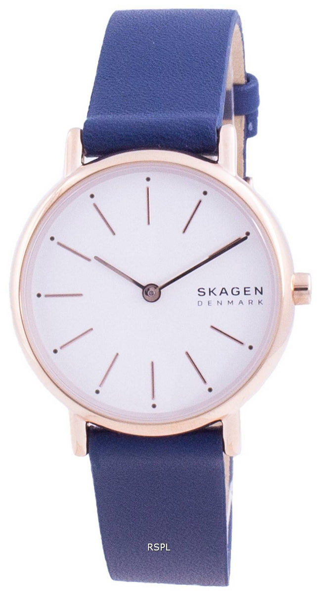 Skagen Signatur Weißes Zifferblatt Blaues Lederarmband Quarz SKW2838 Damenuhr