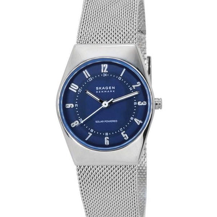 Skagen Grenen Lille Damenuhr, solarbetrieben, Edelstahl-Mesh-Armband, blaues Zifferblatt, SKW3080