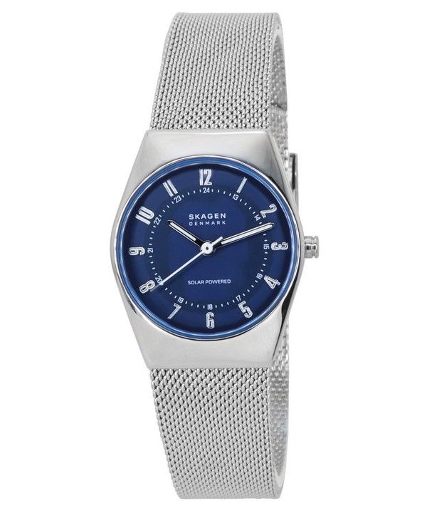 Skagen Grenen Lille Damenuhr, solarbetrieben, Edelstahl-Mesh-Armband, blaues Zifferblatt, SKW3080