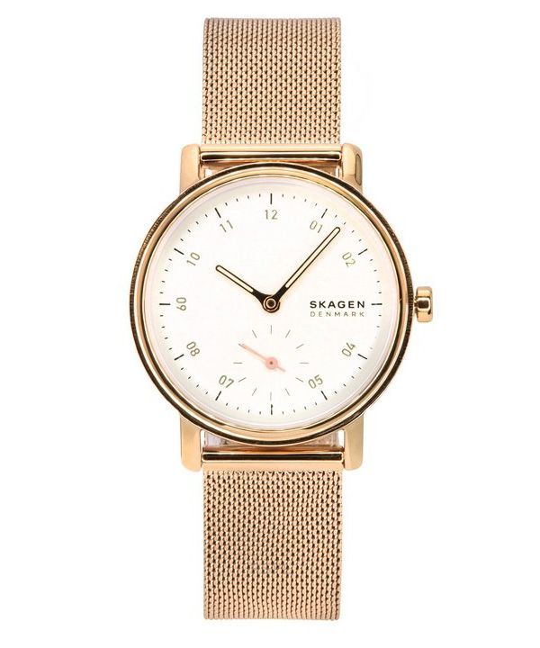 Skagen Kuppel Lille Roségold Edelstahl weißes Zifferblatt Quarz SKW3099 Damenuhr