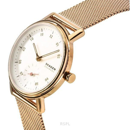 Skagen Kuppel Lille Roségold Edelstahl weißes Zifferblatt Quarz SKW3099 Damenuhr